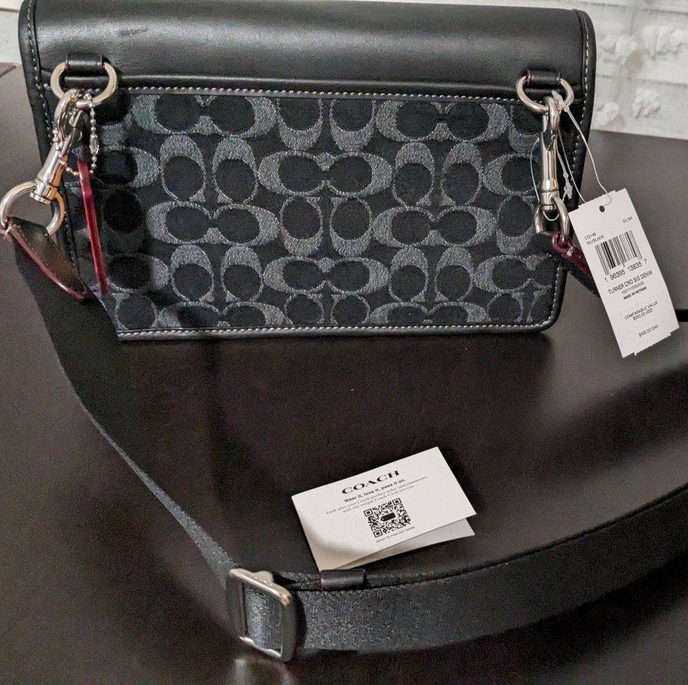 Coach Turner Smooth Calf Leather & Signature Black Denim Bag New in Gift Box ❤️ - Picture 7 of 12